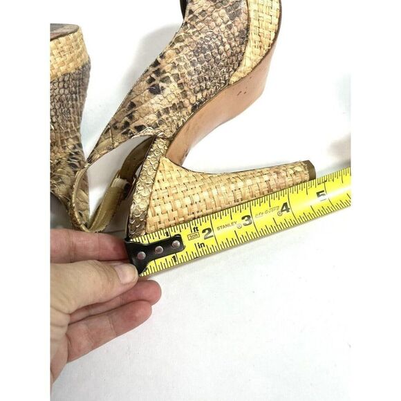 Stuart Weitzman for Scoop Snake Platform Heels Sandals Jute Straw Peep Toe Ankle - Picture 6 of 12